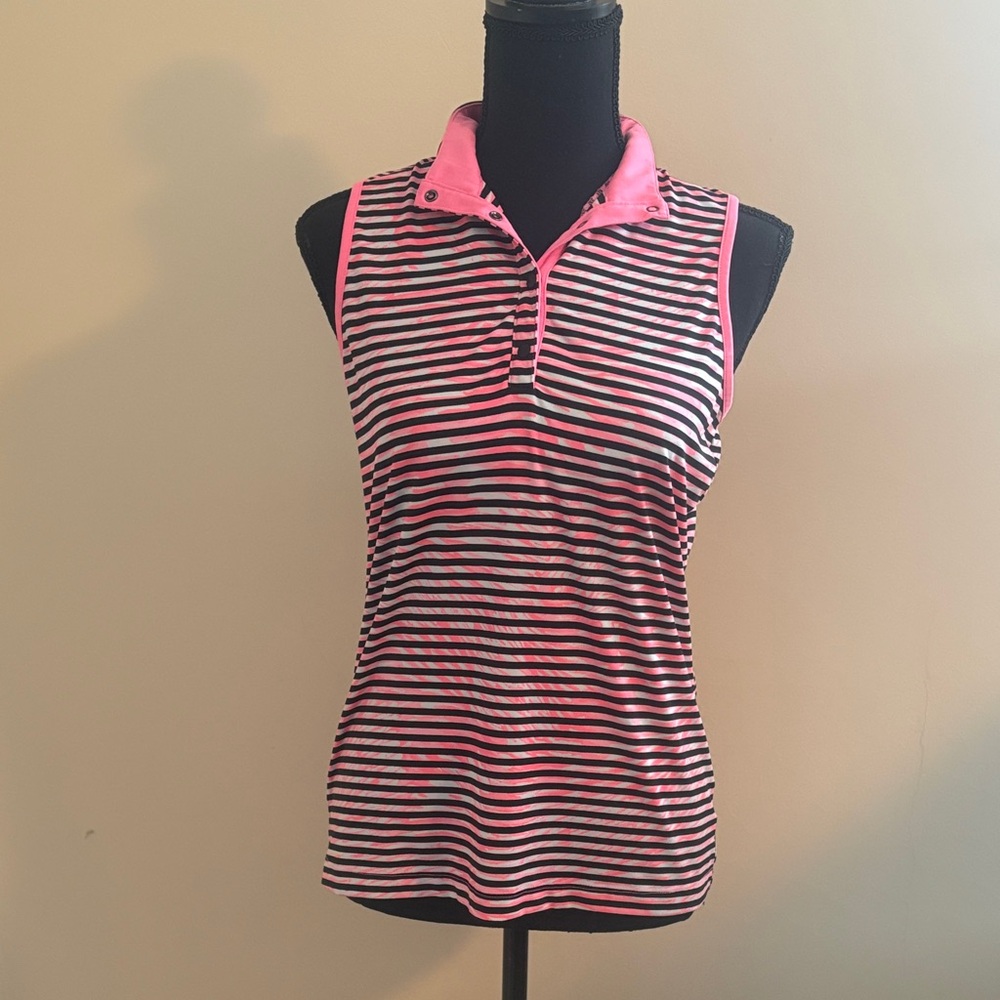 Tail Pink and Black Striped Sleeveless Golf Top